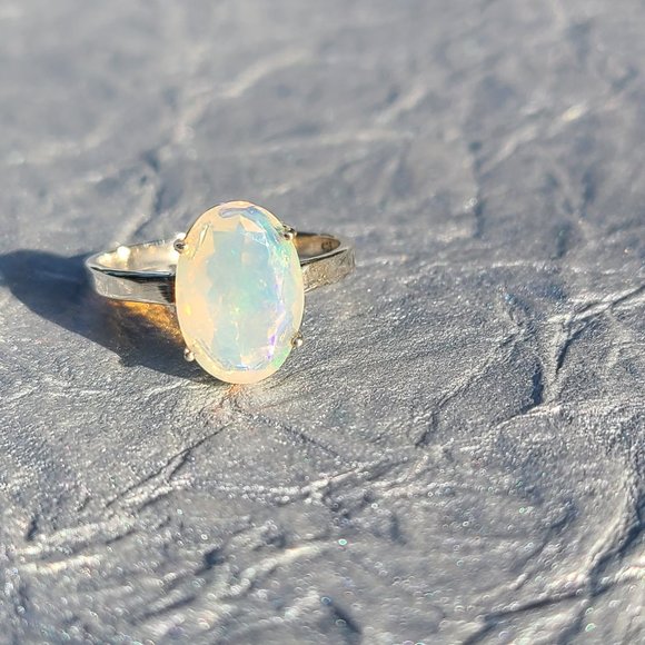 COPY-Ethiopian Opal Ring Size 7 Sterling Silver-Opal Jewelry-Opal Stone-Birth… - Picture 2 of 10